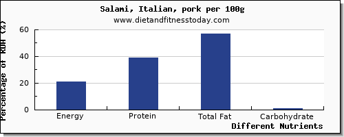 chart to show highest energy in calories in salami per 100g